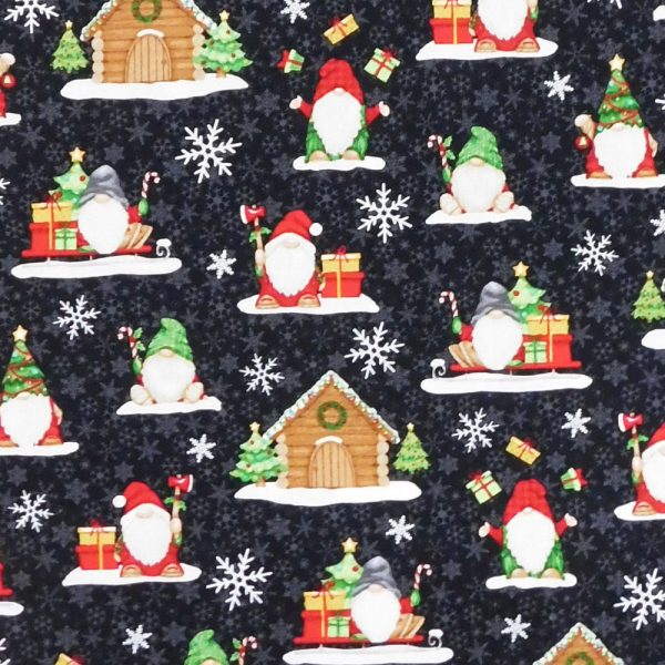 Patchwork Quilting Sewing Fabric Xmas Timber Gnome Black 50x55cm FQ