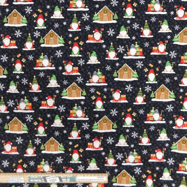 Patchwork Quilting Sewing Fabric Xmas Timber Gnome Black 50x55cm FQ