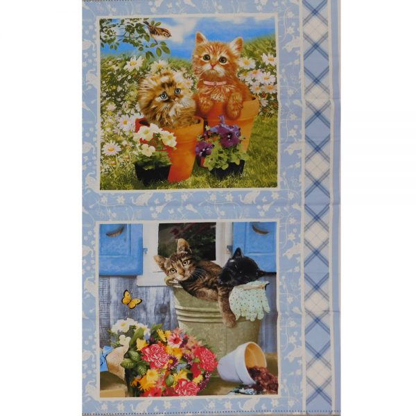 Patchwork Quilting Sewing Fabric Kittens in the Garden Panel 90x110cm