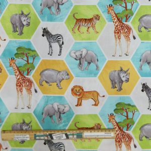 Patchwork Quilting Fabric African Baby Safari Animals Hexies 50x55cm FQ