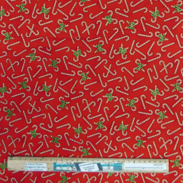 Patchwork Quilting Sewing Fabric Candy Cane Christmas Red 50x55cm FQ