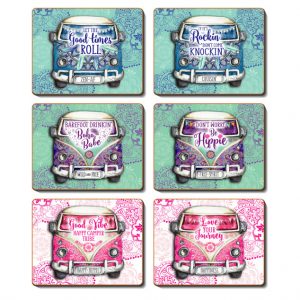 Country Dining Kitchen Kombie Hippie Cork Backed Coasters Set 6