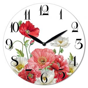 Clock Wall French Country Poppies Floral Clocks 29cm