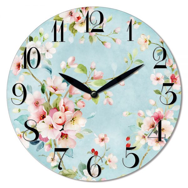 Clock Wall French Country Peach Blossom Blue Clocks 29cm
