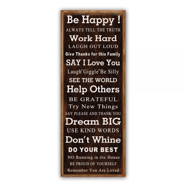 Country Rustic Wooden Sign Hanging Be Happy 20x51cm Large