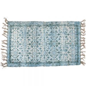 French Country Floor Mat Rectangle Chenille Wash Olive Blue 50x90cm