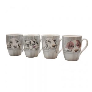 French Country Chic Kitchen Tea Coffee Mugs Dogs Set of 4