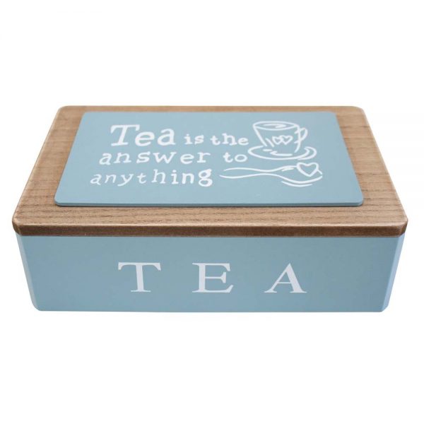 Tea Bag Box Tea is the Answer Blue Wooden 6 Sections Teabag Holder