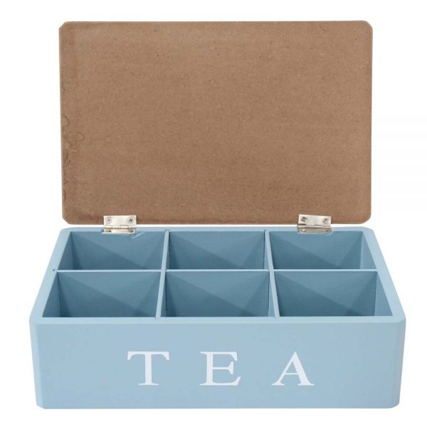 Tea Bag Box Tea is the Answer Blue Wooden 6 Sections Teabag Holder
