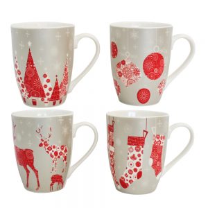 French Country Chic Kitchen Tea Coffee Mugs Christmas Bling Set of 4