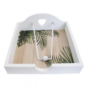 French Country Wooden Napkin Serviette Holder Palm Leaves 2 White