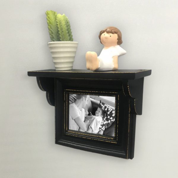 French Country Rustic Wooden Black Horizontal Frame and Shelf