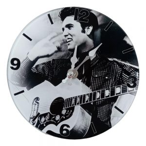 French Country Glass Wall Clock Small 30cm Elvis Playing Guitar Clocks