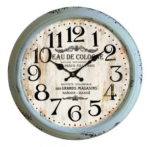 Clock French Country Wall Hanging Classic Blue Eau De Cologne 47cm