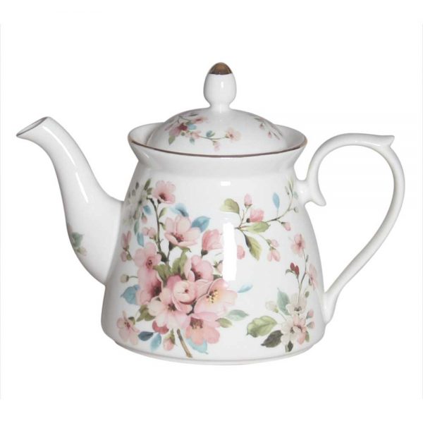Elegant Kitchen Teapot Peach Blossom White China Tea Pot 1L
