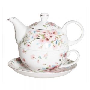 French Country Kitchen Tea For One Peach Blossom White Teapot
