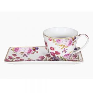 Elegant Kitchen Breakfast Tea Cup and Plate Set Rose and Tulip