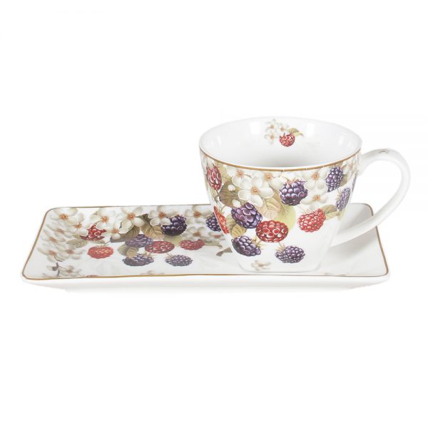 Elegant Kitchen Breakfast Tea Cup and Plate Set Wild Berry