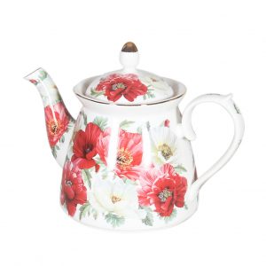 Elegant Kitchen Teapot Poppies on White China Tea Pot 1L