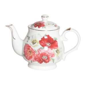 Elegant Kitchen Teapot Poppies on White China Tea Pot 370ml