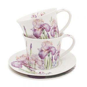 Elegant Kitchen Tea Cups and Saucers Iris Set of 2 Giftboxed