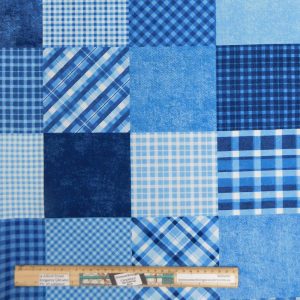 Quilting Patchwork Sewing Cotton Fabric Blue Squares 1 Meter