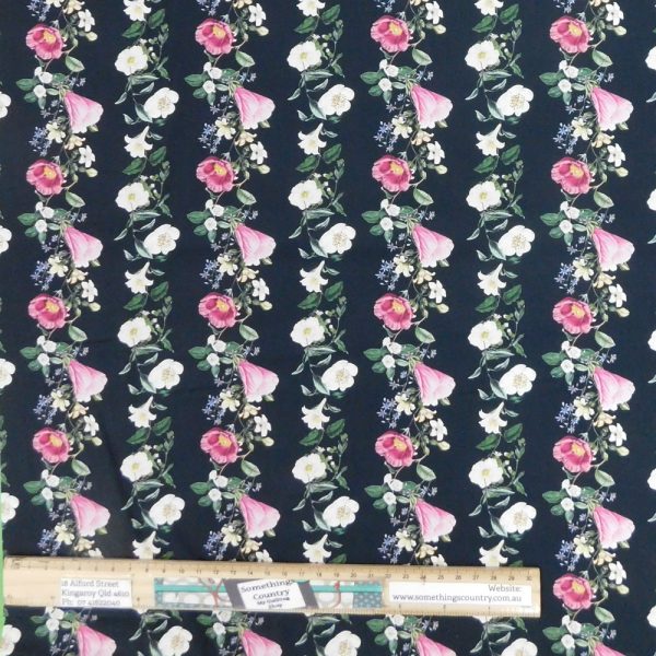 Quilting Patchwork Sewing Fabric Flower Festival Black Strips 1 Meter