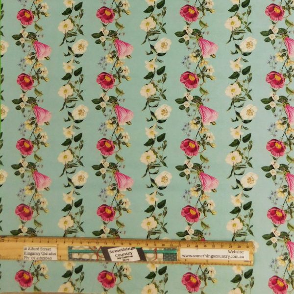 Quilting Patchwork Sewing Fabric Flower Festival Aqua Strips 1 Meter