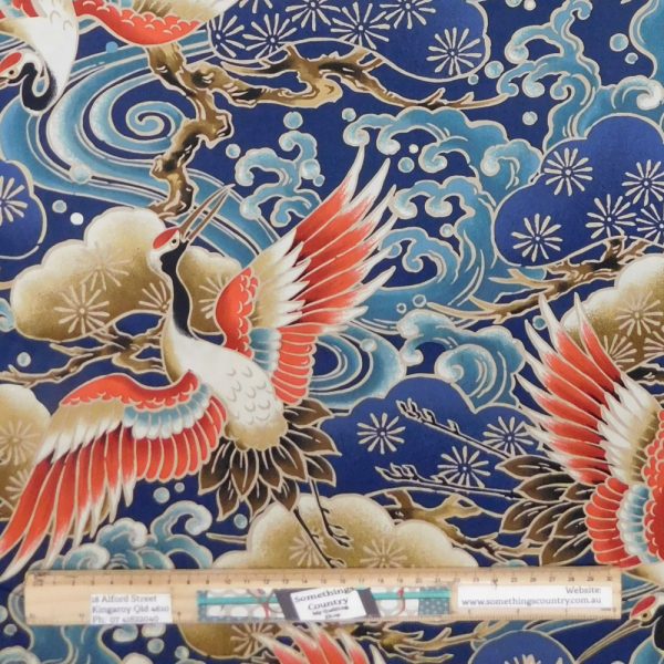 Quilting Patchwork Sewing Fabric Japanese Bamboo Crane 1 Meter