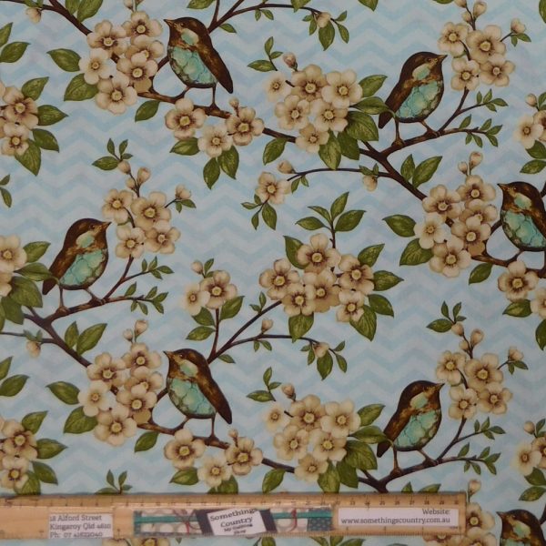 Quilting Patchwork Sewing Fabric Cherry Blossom Birds 1 Meter