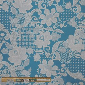 Quilting Patchwork Sewing Fabric Floral Lace French Blue 1 Meter