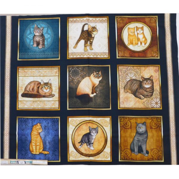 Patchwork Quilting Sewing Fabric Felicity Cat Panel 90x110cm