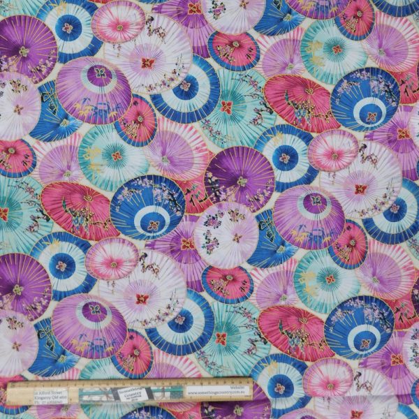 Patchwork Quilting Sewing Fabric Asian Umbrellas Bright 50x55cm FQ
