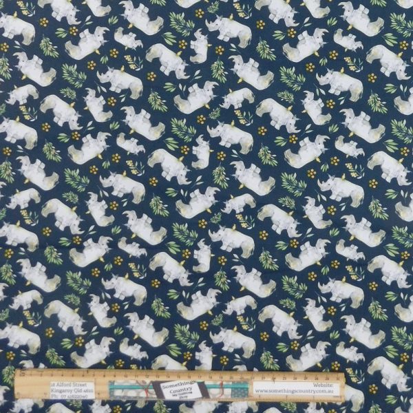 Patchwork Quilting Sewing Fabric Let Get Wild Rhinos 50x55cm FQ