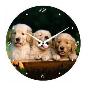 French Country Glass Wall Clock Small 17cm Labrador Puppies Clocks