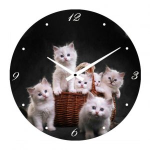 French Country Glass Wall Clock Small 17cm Cute Kittens Clocks