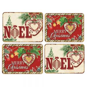 Country Kitchen Dining Noel Be Merry Cork Back Placemats Set 4