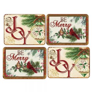 Country Kitchen Dining Joy Be Merry Cork Back Placemats Set 4