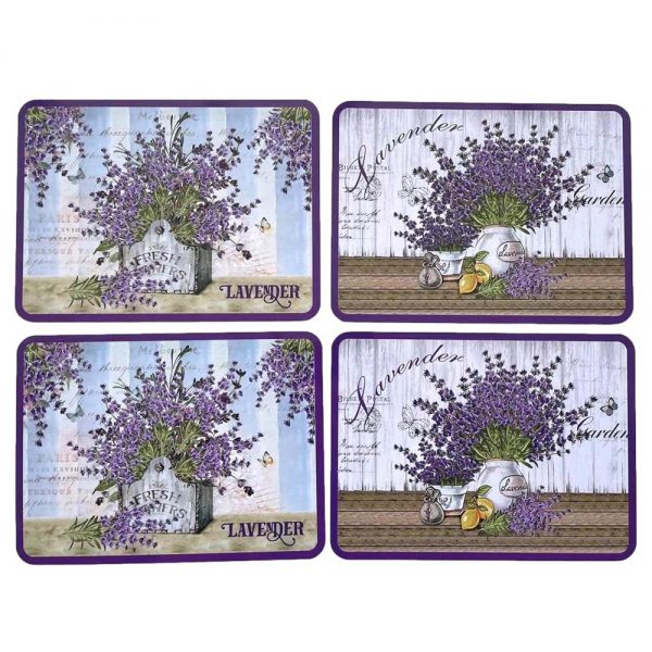 Country Kitchen Dining Lavender Cork Back Placemats Set 4