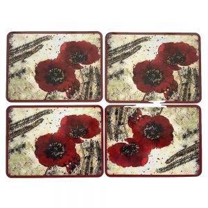 Country Kitchen Dining Poppies Cork Back Placemats Set 4