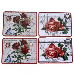 Country Kitchen Dining Roses Cork Back Placemats Set 4