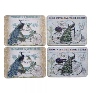 Country Kitchen Dining Peacocks Cork Back Placemats Set 4