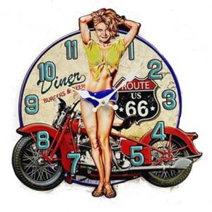 Clock French Country Wall Hanging Route 66 Pin Up Girl
