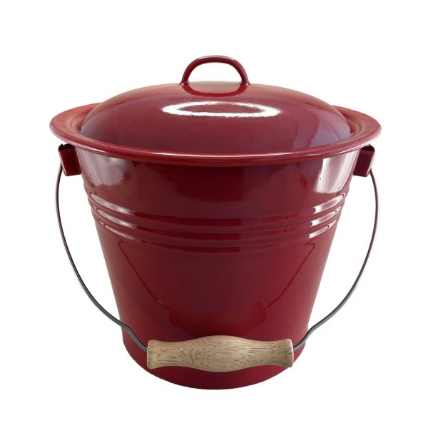 Falcon Vintage Style Enamel Kitchen Scraps Bucket Red with Lid