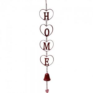 Vintage Wall Art Red Home with Bell Hearts Hanger Wrought Iron
