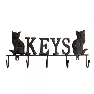 Vintage Wall Art Keys Hooks Double Cat Hanger Wrought Iron