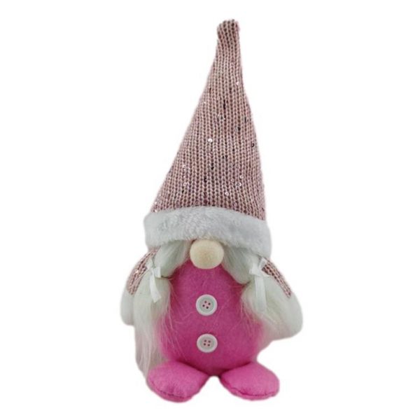 Set of 3 Ornaments Plush Gnomes Pink Grey White Set of 3