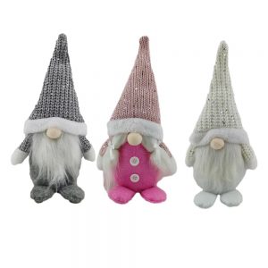 Set of 3 Ornaments Plush Gnomes Pink Grey White Set of 3