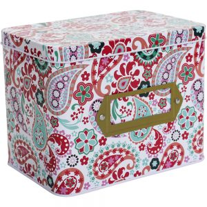 French Country Vintage Look Metal Retro Tin Paisley with Lid