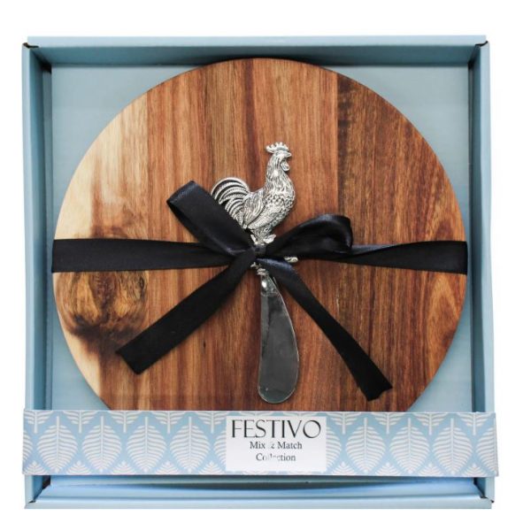 French Country Kitchen Wooden Serving Board Round Rooster